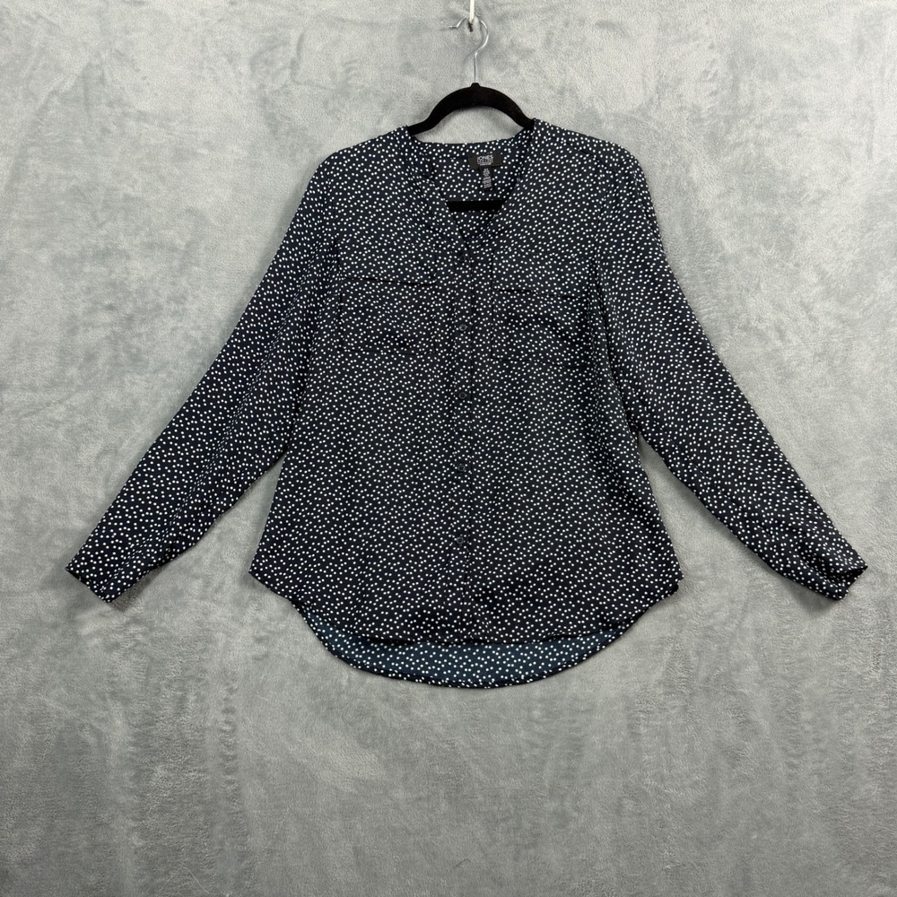 Jones New York Womens S Navy Polka Dot Button Down Blouse Office Siren Work Top